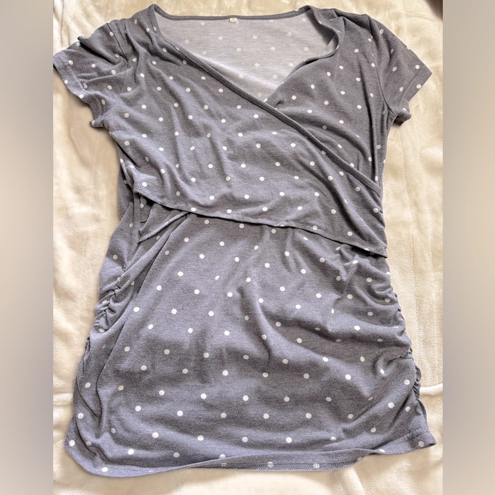 Polka Dot Wrap nursing Top - Grey